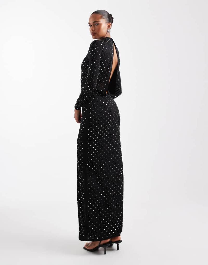 Mango - Capsule - Langärmliges, verziertes Maxikleid in Schwarz mit hohem Kragen von Mango