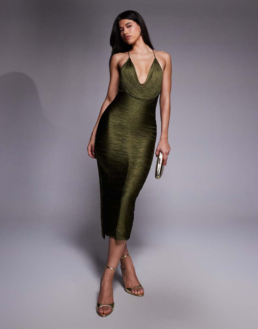 Mango - Capsule - Maxikleid in Khaki mit Fransendesign und U-Ausschnitt-Grün von Mango