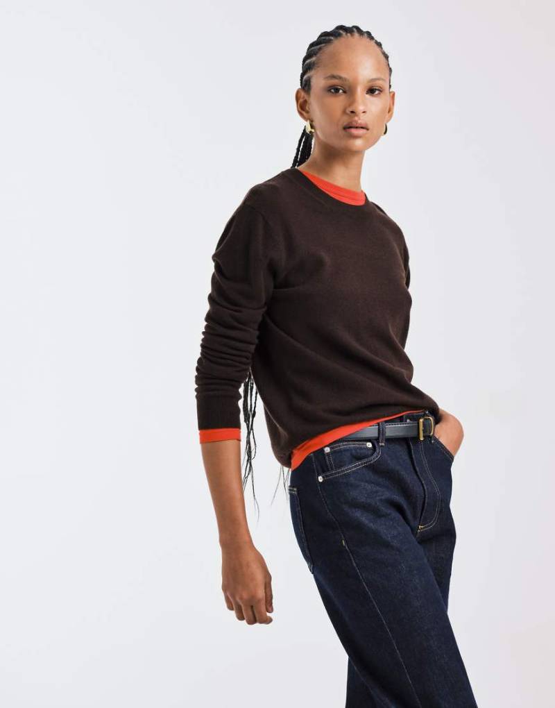 Mango - Capsule - Pullover aus 100% Wolle in Braun mit Rundhalsausschnitt-Rot von Mango