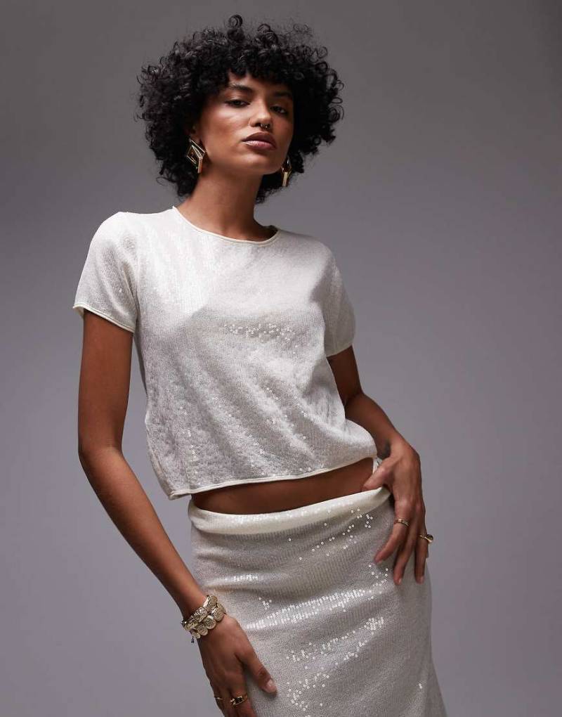Mango - Capsule - Verziertes T-Shirt in Auster, Kombiteil-Neutral von Mango