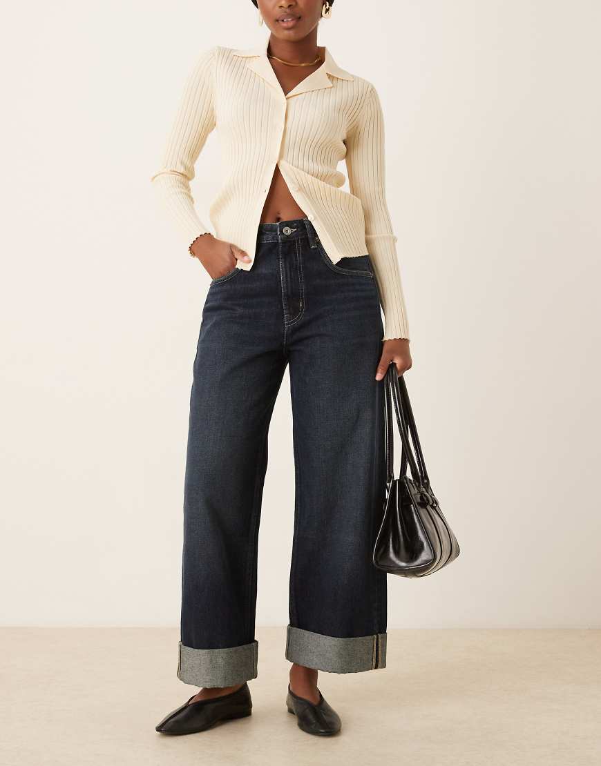 Mango - Celia - Straight Jeans aus 100% Baumwolle in Indigoblau mit Umschlag von Mango