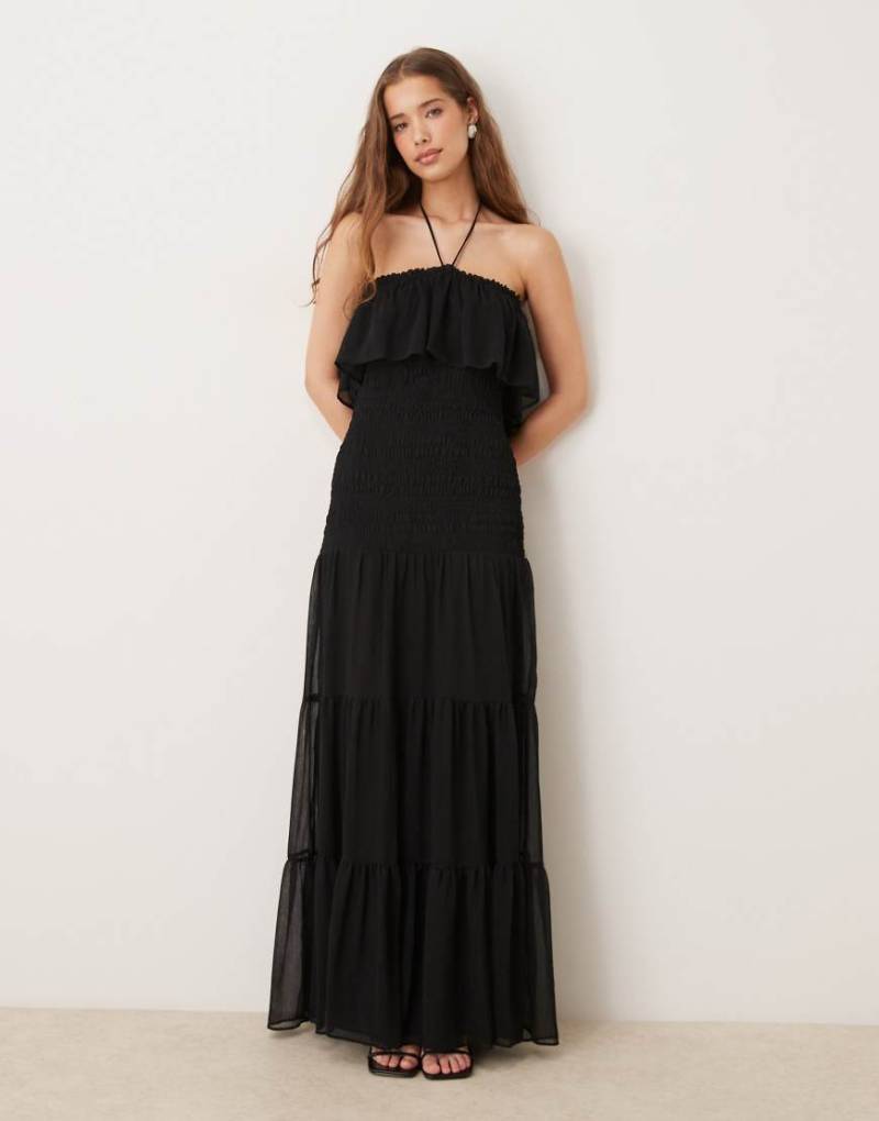 Mango - Chiffon-Maxikleid mit Neckholder in Schwarz von Mango