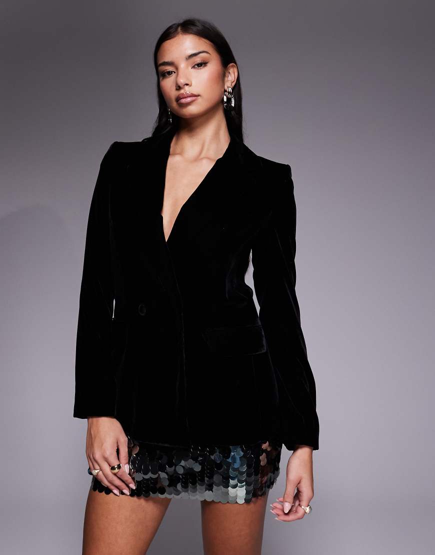 Mango - Combi - Blazer aus Samt in Schwarz von Mango