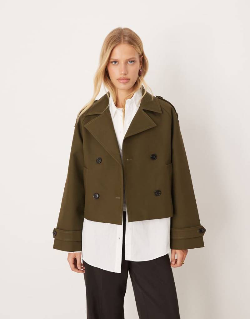 Mango - Cropped Trenchcoat aus 100% Baumwolle in Khaki-Grün von Mango
