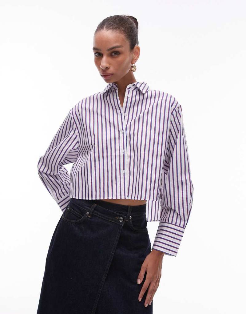 Mango - Cropped-Hemd mit Streifen in Blau und Rot von Mango