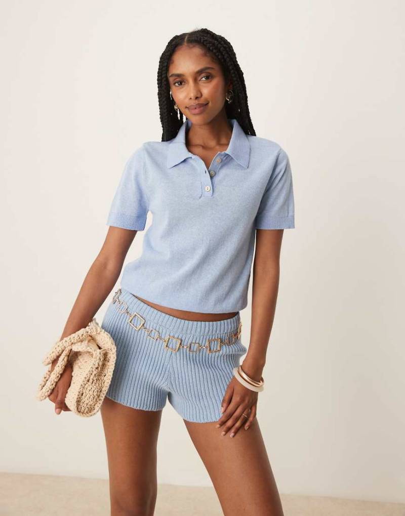 Mango - Cropped-Poloshirt aus kompaktem Strick in Babyblau von Mango