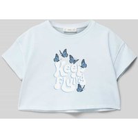 Mango Cropped T-Shirt mit Statement-Print in Bleu, Größe 140 von Mango