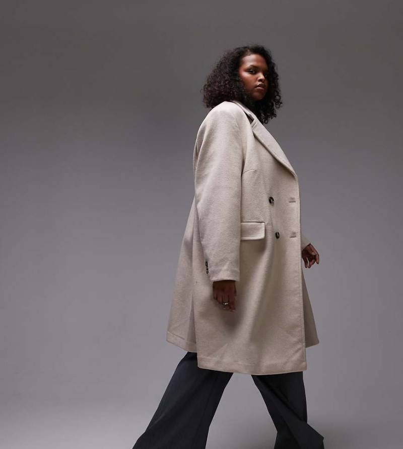 Mango Curve - Doppelreihiger Wollmantel in Hellbraun von Mango