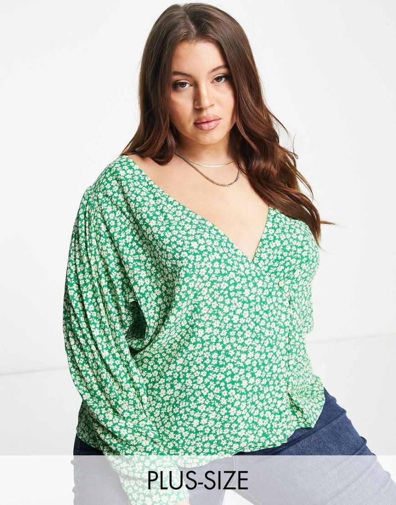Mango Curve - Gemusterte Bluse in Grün mit V-Ausschnitt von Mango