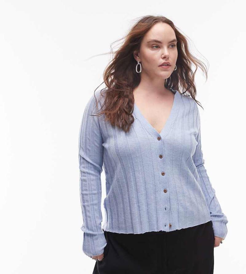 Mango Curve - Gerippte Strickjacke in Hellblau mit Knopfleiste von Mango