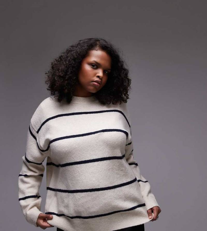 Mango Curve - Hochgeschlossener Pullover in Braun gestreift von Mango