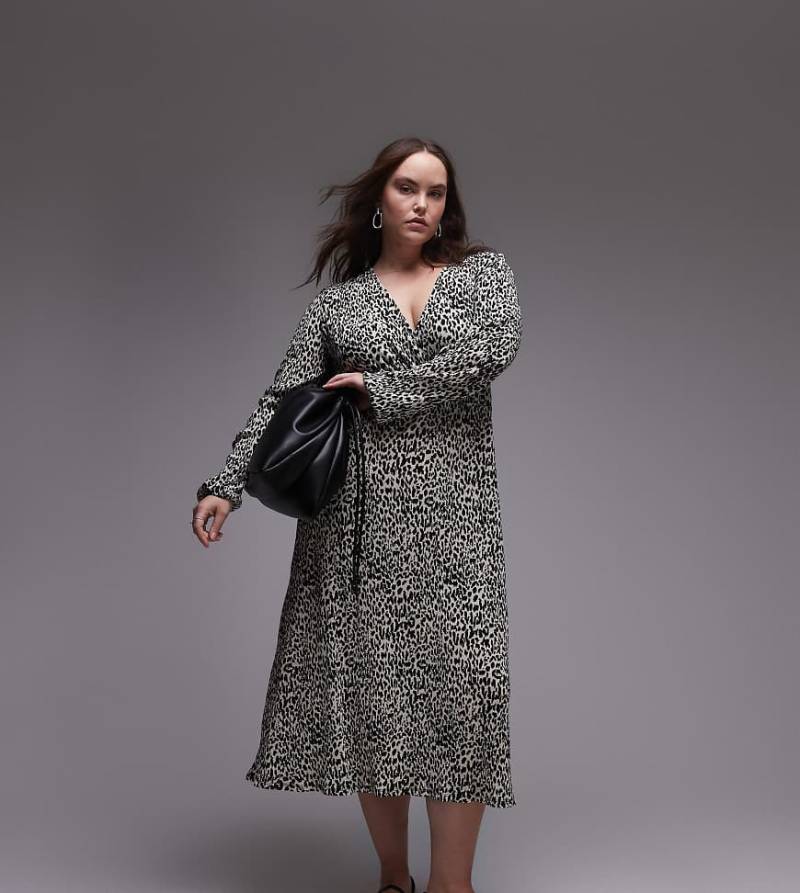 Mango Curve - Midikleid in Weiß mit Leopardenmuster von Mango