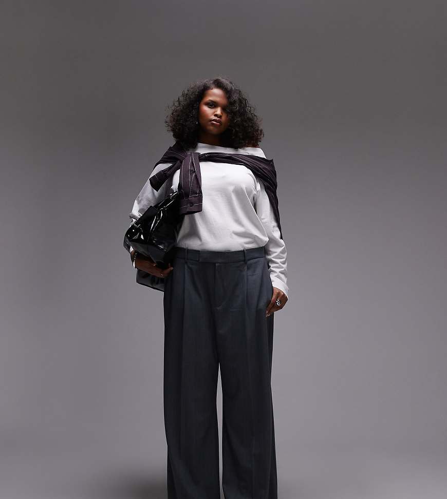 Mango Curve - Weit geschnittene Hose in Grau mit Bundfalten von Mango