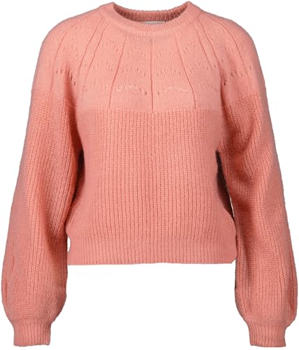Mango Damen Pullover mit Lochstrickmuster, rosa Langarm von Mango