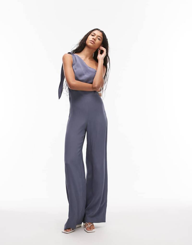 Mango - Drapierter Jumpsuit in Grau mit One-Shoulder-Träger-Schwarz von Mango
