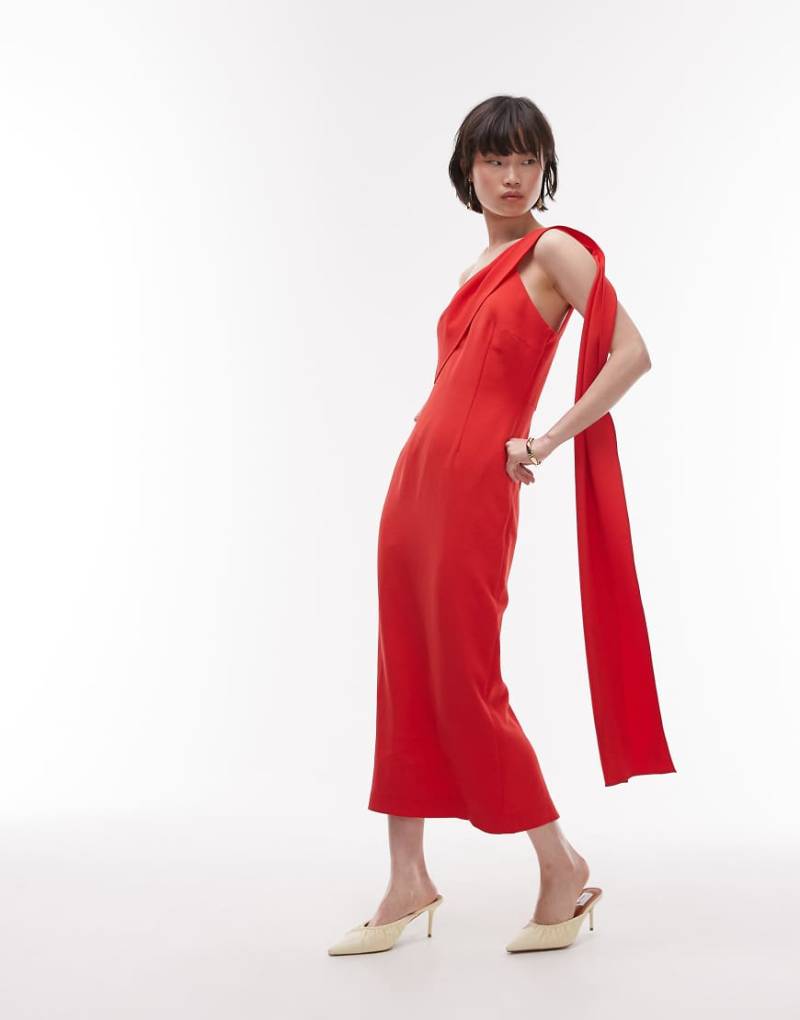 Mango - Drapiertes Kleid in Rot mit One-Shoulder-Träger von Mango