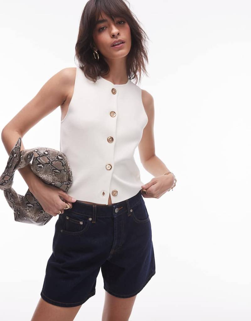 Mango - Durchgeknöpftes Trägertop aus Feinstrick in Buttermilch mit goldenen Knöpfen-Gelb von Mango