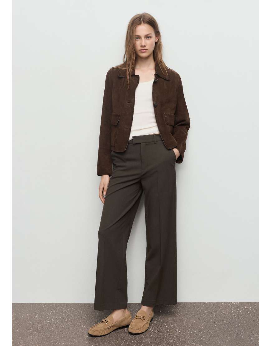 Mango - Elegante, gerade geschnittene Hose in Khaki mit Bundfalten-Grün von Mango