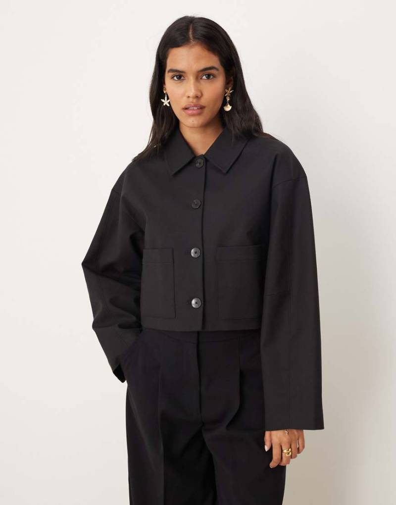 Mango - Elegante, kurze Jacke aus Baumwollmix in Schwarz, Kombiteil von Mango