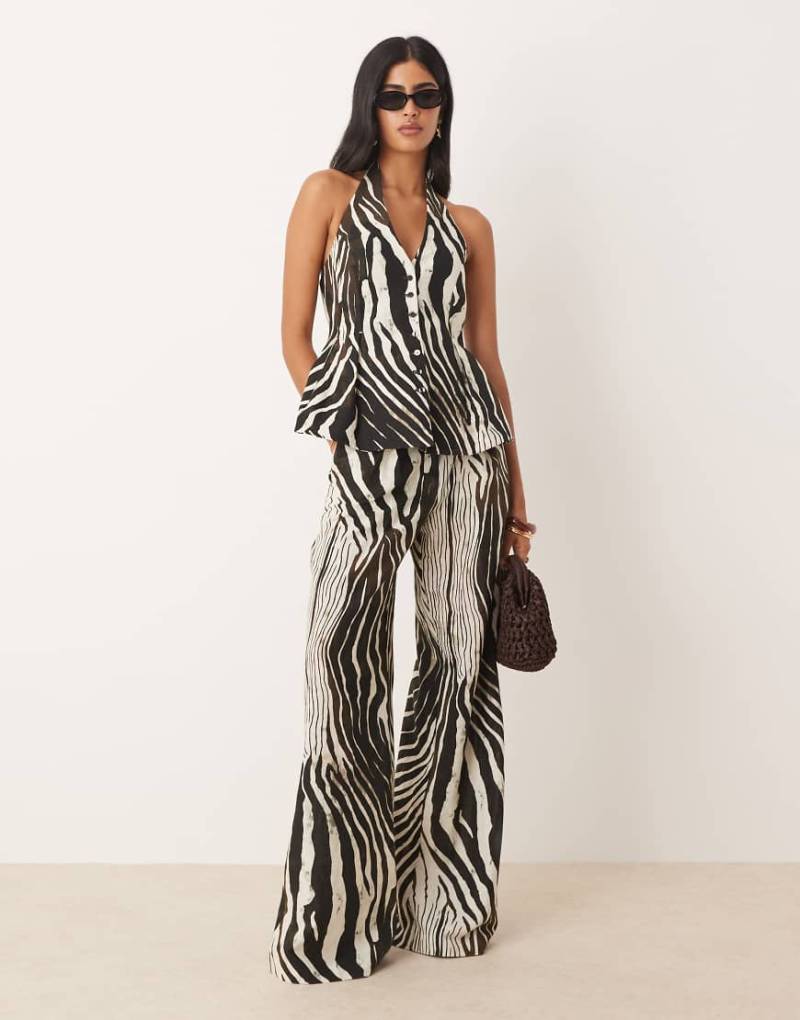 Mango - Elegante Baumwollmix-Hose mit weitem Bein und Zebramuster, Kombiteil-Brown von Mango