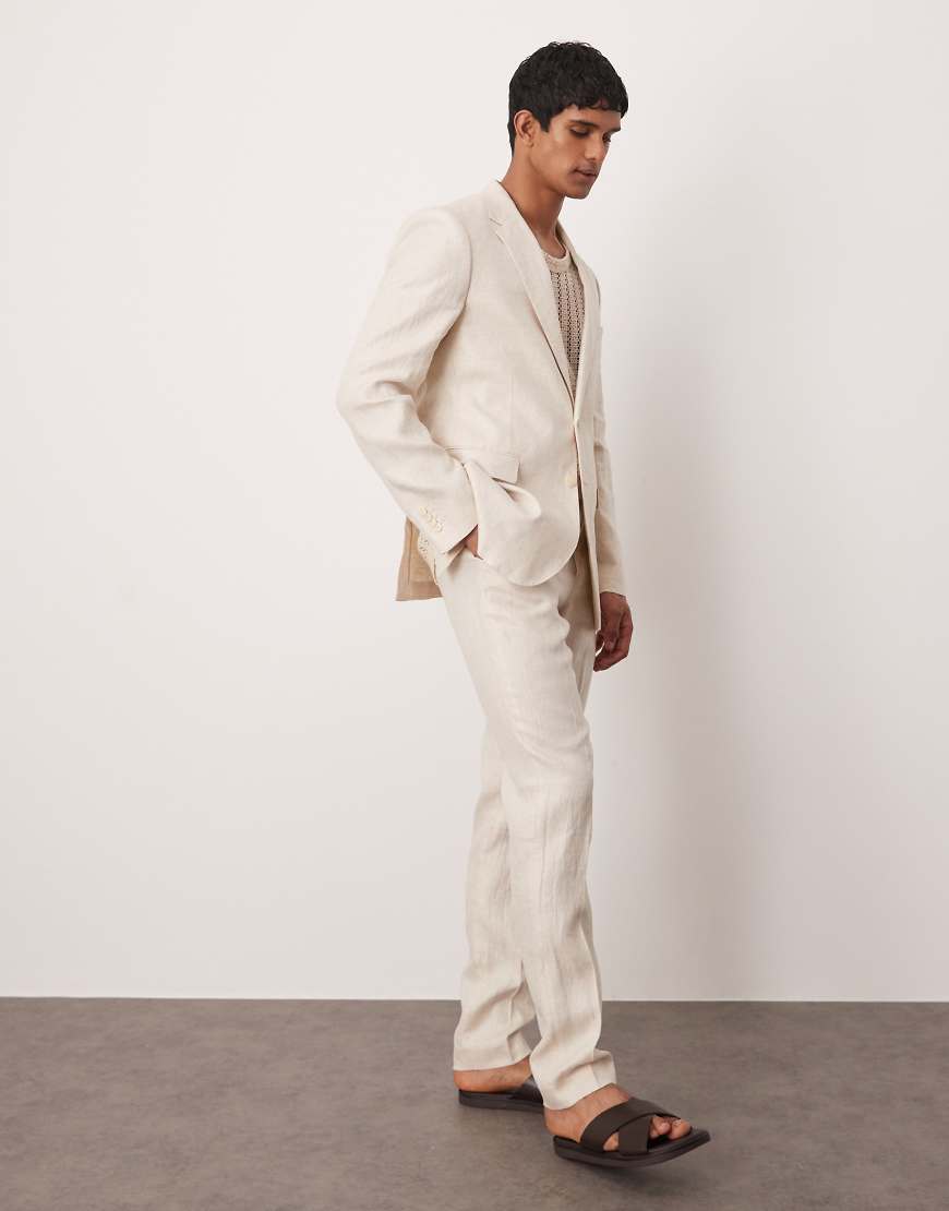 Mango - Elegante Hose aus Flachs-Leinen in Hellbeige, Kombiteil-Neutral von Mango