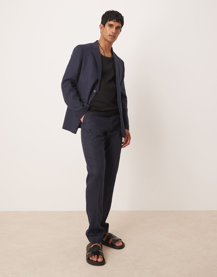 Mango - Elegante Hose aus Flachs-Leinen in Marineblau, Kombiteil von Mango