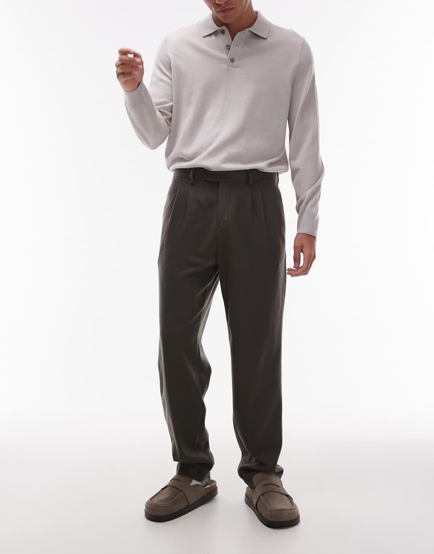 Mango - Elegante Hose aus Wollmix in Khaki-Grün von Mango