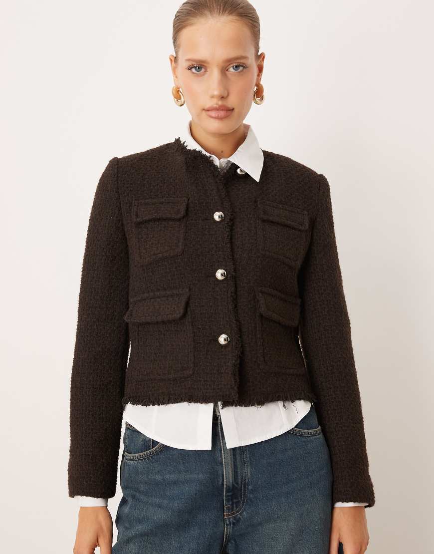 Mango - Elegante Jacke aus Bouclé in Braun-Brown von Mango