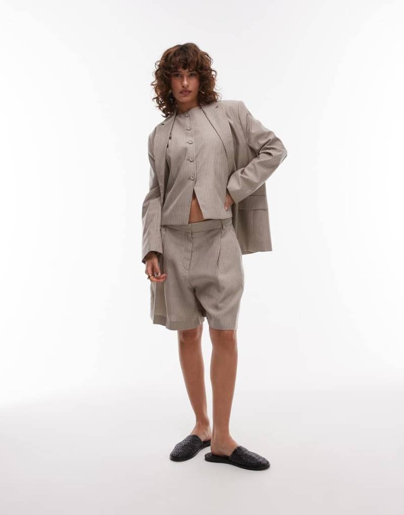 Mango - Elegante Shorts aus Baumwolle in Braun mit Nadelstreifen, Kombiteil-Neutral von Mango