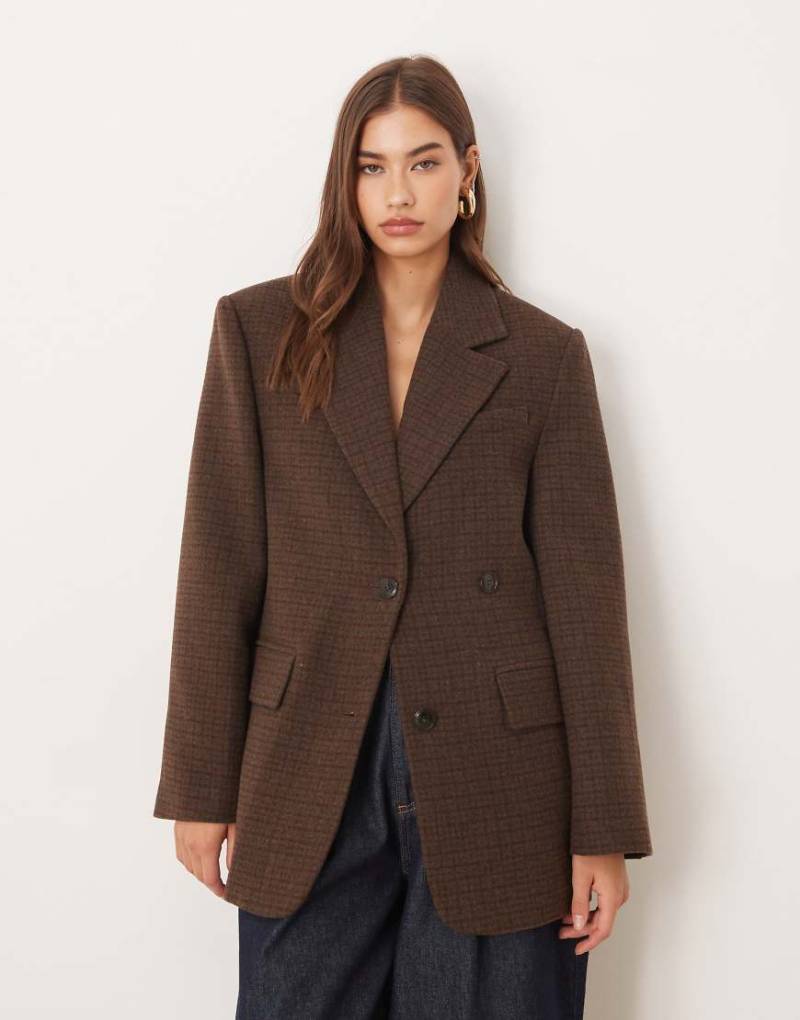 Mango - Eleganter, angerauter Oversize-Blazer in kariertem Braun-Brown von Mango