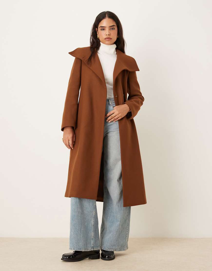Mango - Eleganter Mantel aus Wollmix in Braun mit Oversize-Kragen-Brown Mango - Eleganter Mantel aus Wollmix in Braun mit Oversize-Kragen-Brown von Mango