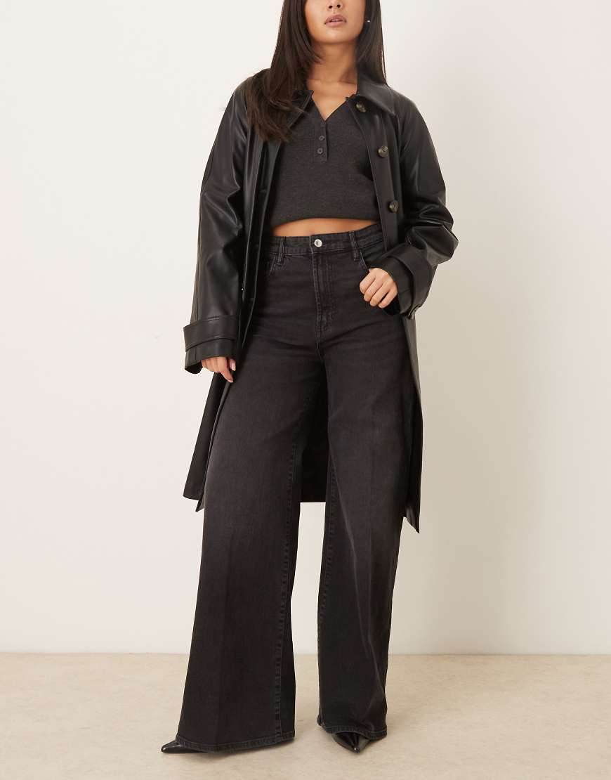 Mango - Elise - Jeans aus Baumwollmix in Grau mit weitem Bein und Bundfalten von Mango