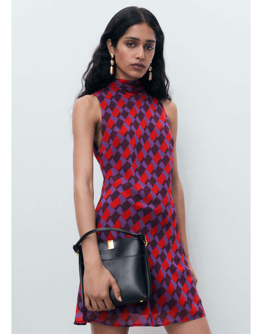 Mango - Etui-Minikleid mit abstraktem Print und Kragendetail-Rot von Mango