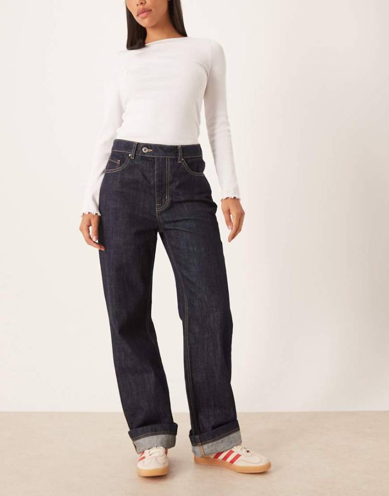 Mango - Evan - Gerade Jeans aus 100% Baumwolle in Indigo mit Kontrastnähten-Blau von Mango