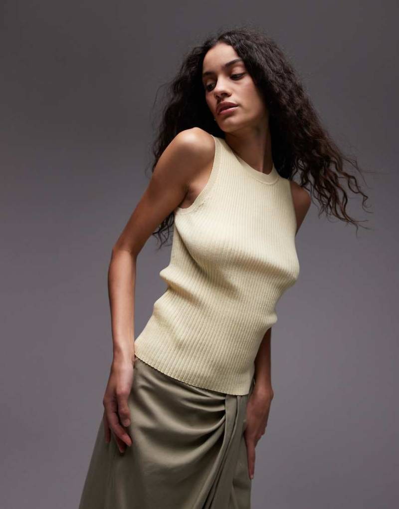 Mango - Fein geripptes Trägertop aus Leinenmix in Blassgelb von Mango