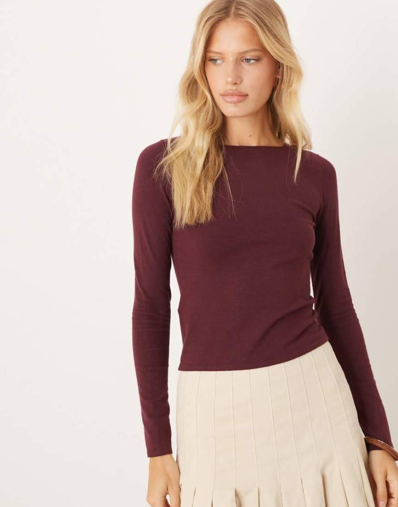 Mango - Feinstrick-Pullover in Burgunderrot mit Rundhalsausschnitt von Mango