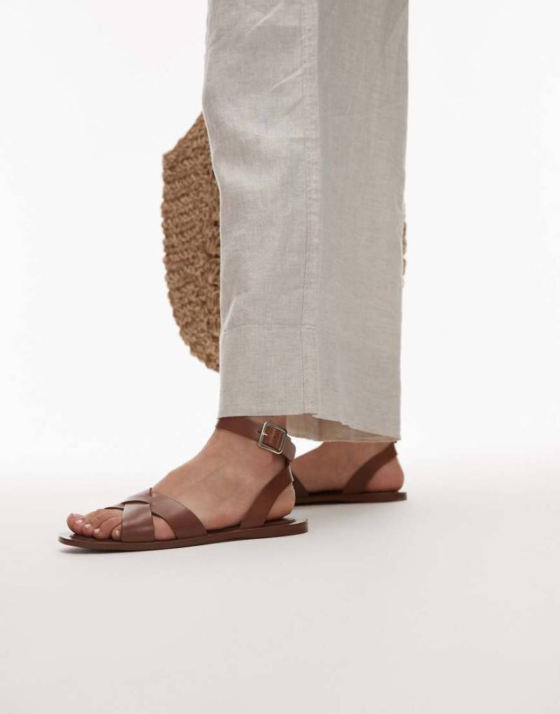Mango - Flache Ledersandalen in Braun von Mango