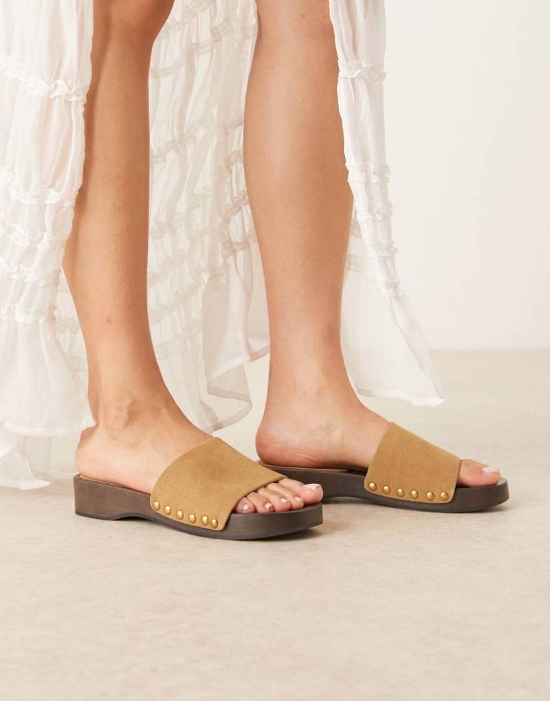 Mango - Flache Mules aus Wildleder in Braun von Mango