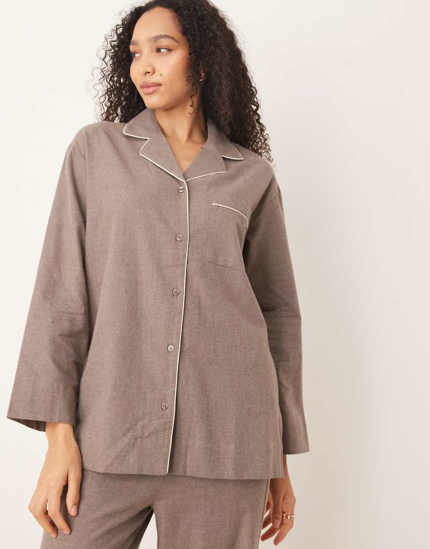 Mango - Flanell-Pyjamahemd aus reiner Baumwolle in Braun-Brown von Mango