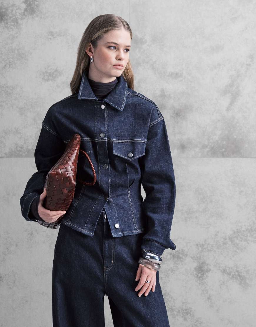 Mango - Flor - Taillierte Jeansjacke 100% Baumwolle in Indigoblau, Kombiteil von Mango