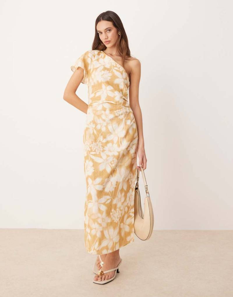 Mango - Florales One-Shoulder-Midaxi-Kleid in Buttermilchgelb von Mango