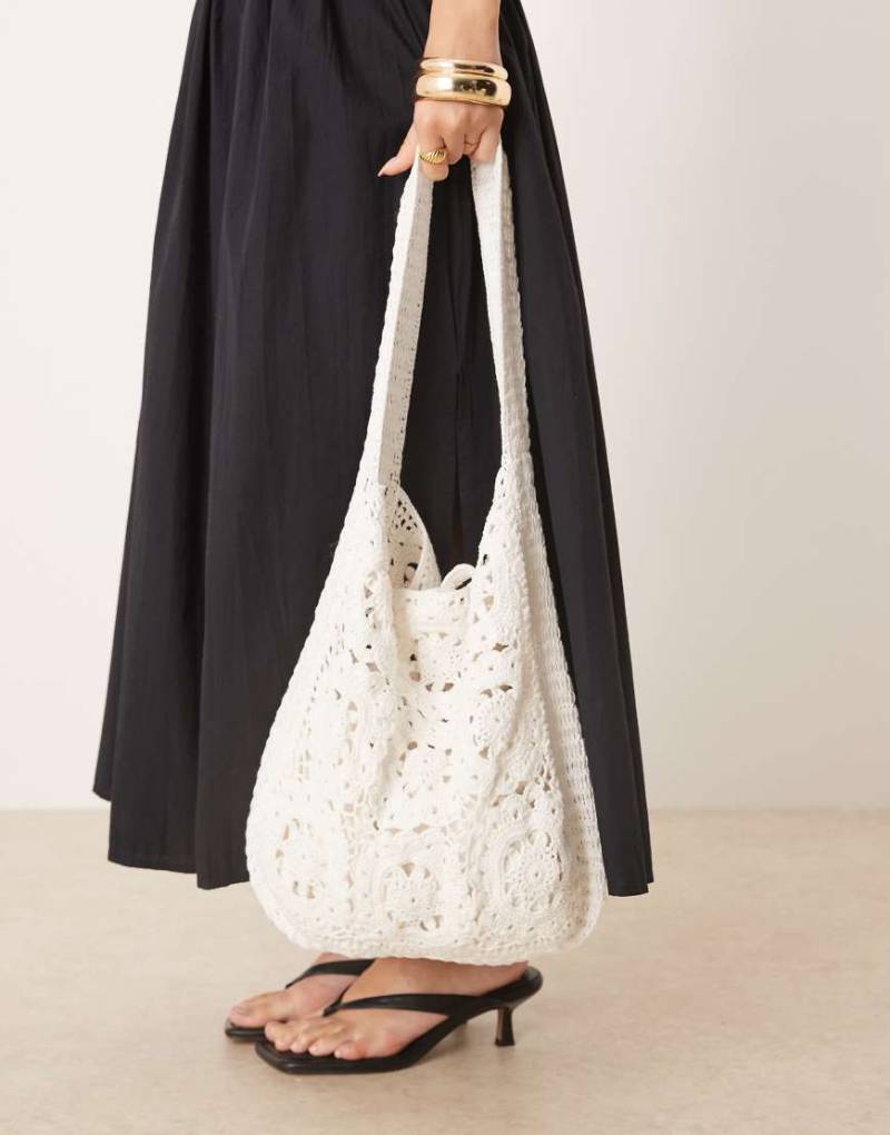 Mango - Gefütterte Tasche in Hellbeige mit Häkeldesign-Neutral von Mango