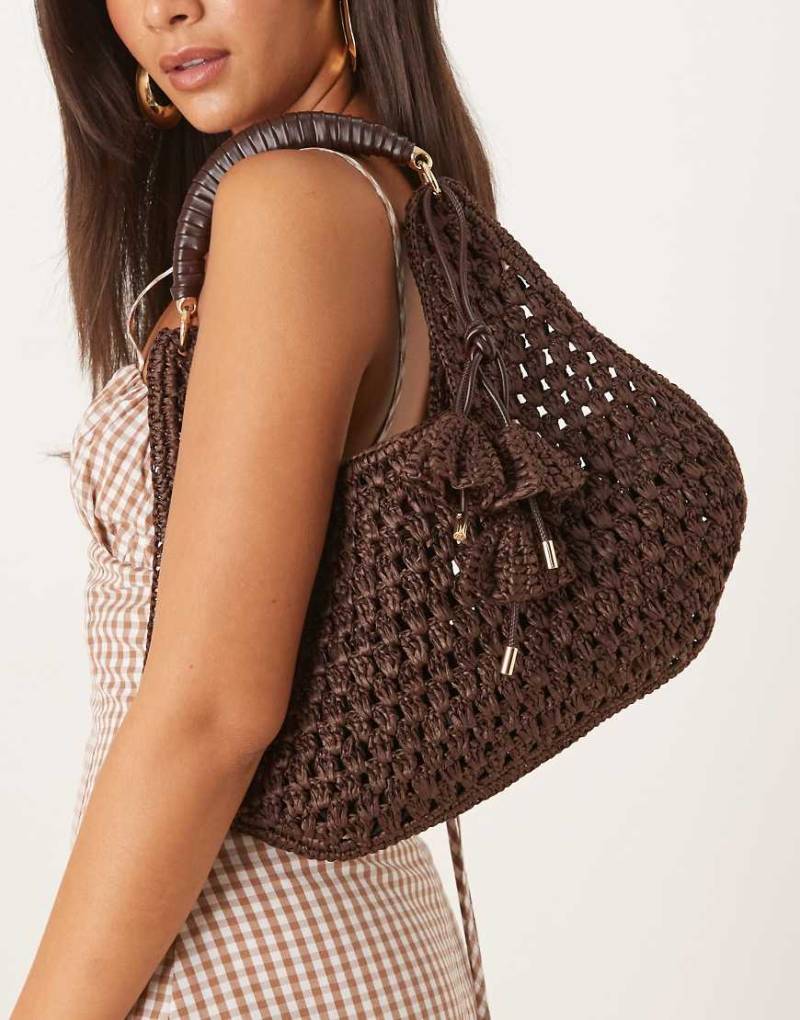 Mango - Gehäkelte Handtasche in Braun mit Blumenanhänger-Detail-Brown von Mango