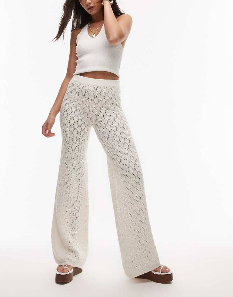 Mango - Häkel-Hose in Wollweiß mit weitem Bein von Mango