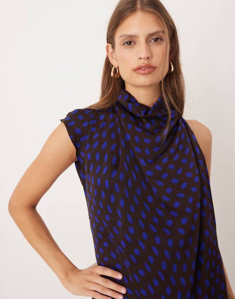 Mango - Gepunktetes Neckholder-Oberteil aus Satin in Braun, Kombiteil-Brown von Mango