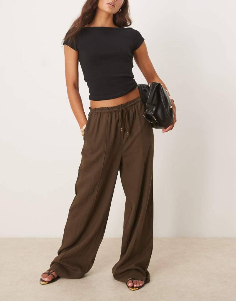 Mango - Gerade Hose aus Leinenmix in Schokobraun mit Kordelzug von Mango