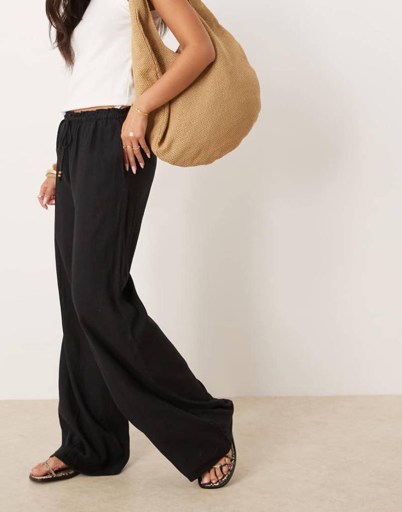 Mango - Gerade Hose aus Leinenmix in Schwarz mit Kordelzug von Mango