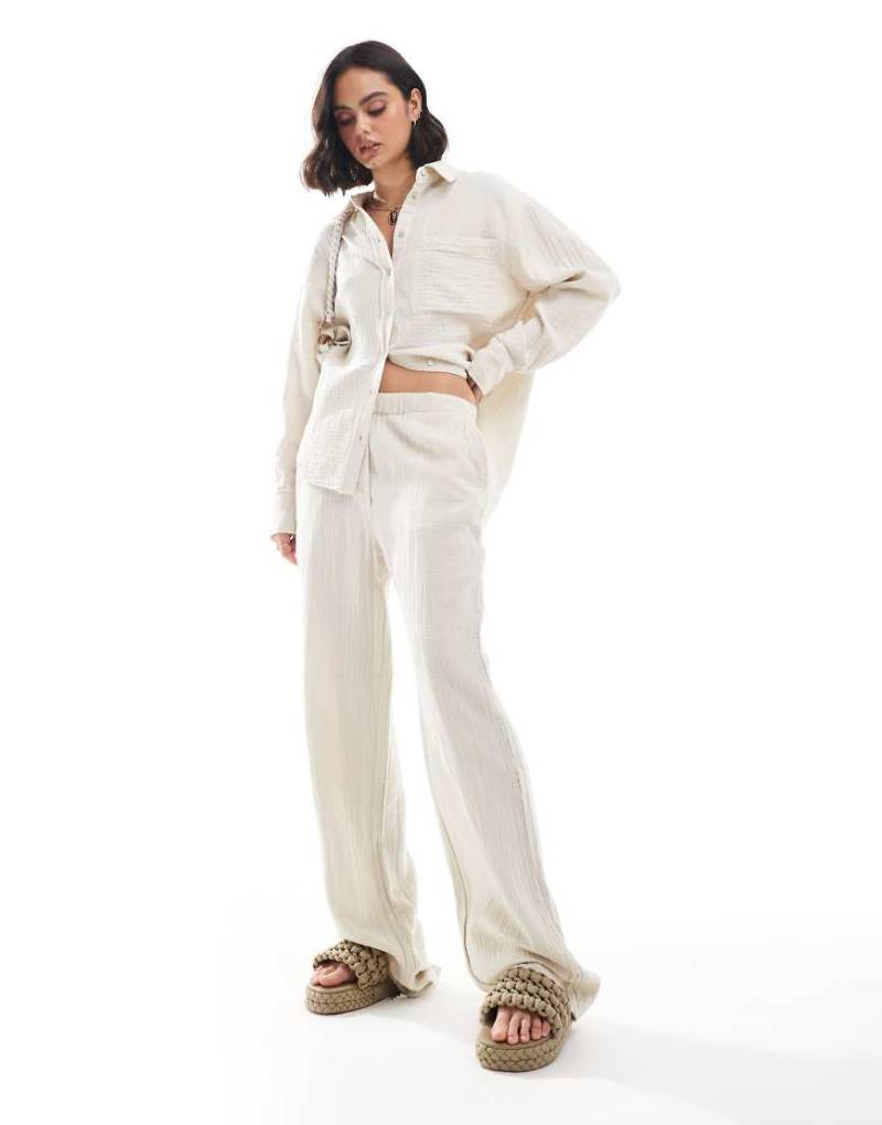 Mango - Gerade geschnittene Hose in Hellbeige mit Leinenoptik, Kombiteil-Neutral von Mango