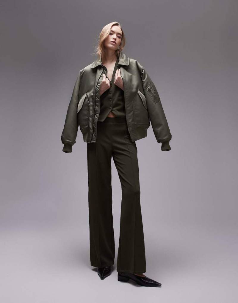 Mango - Gerade geschnittene Hose in Khaki mit elastischem Bund, Kombiteil-Grün von Mango