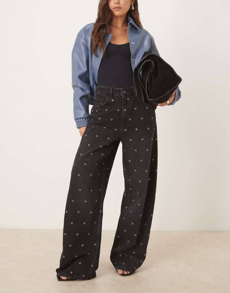 Mango - Gerade geschnittene Jeans in verwaschenem Schwarz mit Ösen von Mango